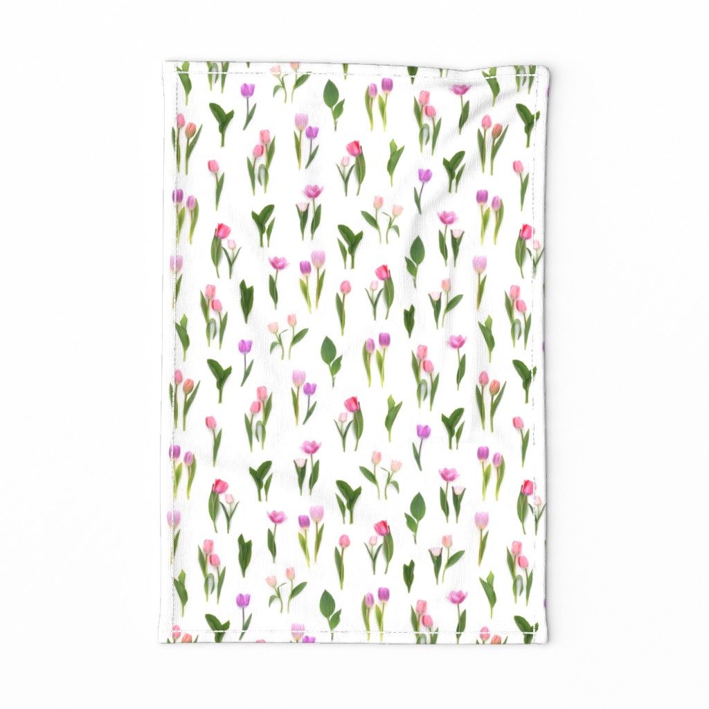 Pink and purple tulips tea towel 