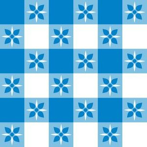 One Inch Turquoise Blue and White Checkered Italian Bistro Cloth with Flowers