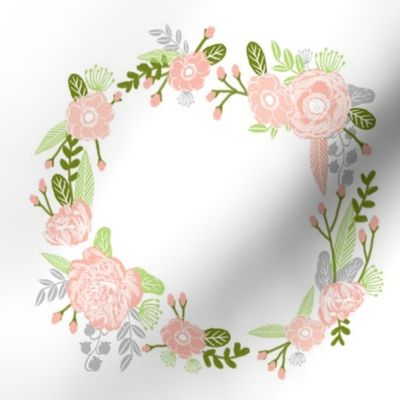 7" floral wreath - peach and lime