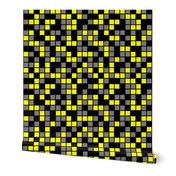 Large Mosaic Squares in Black, Yellow, and Medium Gray