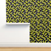 Large Mosaic Squares in Black, Yellow, and Medium Gray