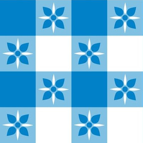Two Inch Turquoise Blue and White Checkered Italian Bistro Cloth with Flowers