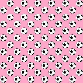 Half Inch Black and White Soccer Balls on Carnation Pink