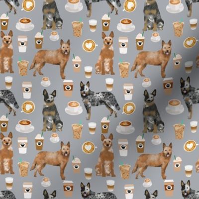 australian cattle dog fabric blue and red heelers and coffees fabric - grey