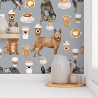australian cattle dog fabric blue and red heelers and coffees fabric - grey