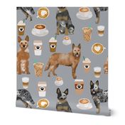 australian cattle dog fabric blue and red heelers and coffees fabric - grey