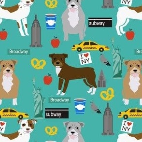 pitbull new york fabric pibble dog in nyc design - turquoise