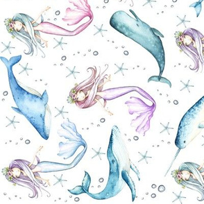mermaid and narwhals rotate (white)