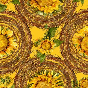 sunflowers and wreaths watercolor on dandelion yellow