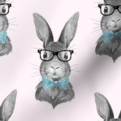 8" BUNNY WITH GLASSES / BLACK AND WHITE / PINK