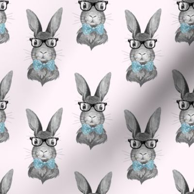 4" BUNNY WITH GLASSES / BLACK AND WHITE / PINK