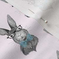 4" BUNNY WITH GLASSES / BLACK AND WHITE / PINK