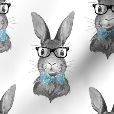 8" BUNNY WITH GLASSES / BLACK AND WHITE