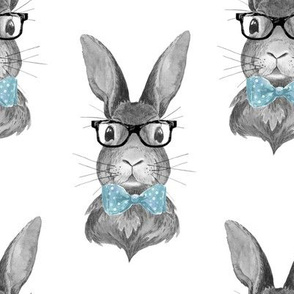 8" BUNNY WITH GLASSES / BLACK AND WHITE