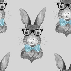 8" BUNNY WITH GLASSES / BLACK AND WHITE / GREY