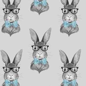 4" BUNNY WITH GLASSES / BLACK AND WHITE / GREY
