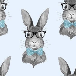 8" BUNNY WITH GLASSES / BLACK AND WHITE / BLUE