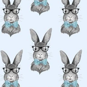 4" BUNNY WITH GLASSES / BLACK AND WHITE / BLUE