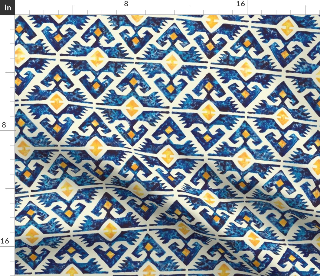 Thunderbird Kilim Watercolor //  bohemian tribal kilim arrows aztec boho diamond watercolor fabric