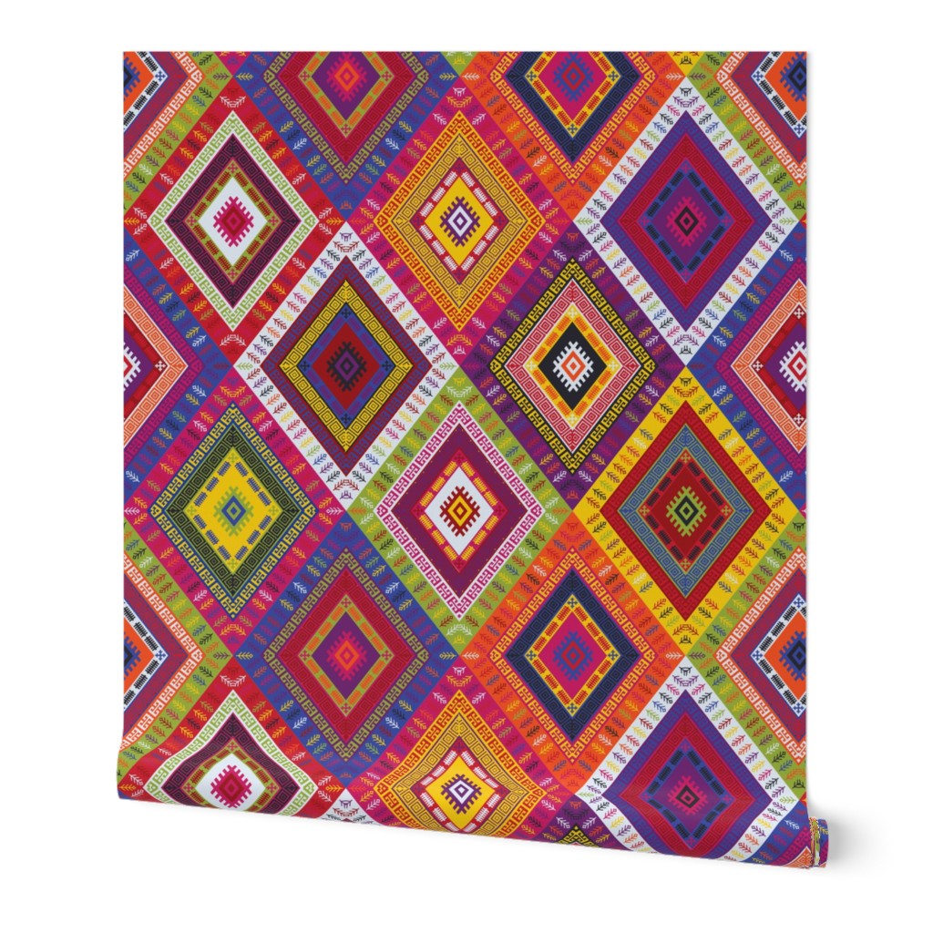 Kilim Diamonds - bright rainbow