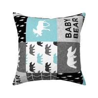 Baby Bear Woodland Patchwork - bear and moose - grey, black, teal (90)