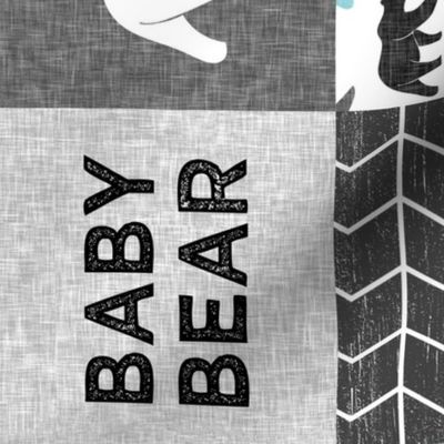 Baby Bear Woodland Patchwork - bear and moose - grey, black, teal (90)