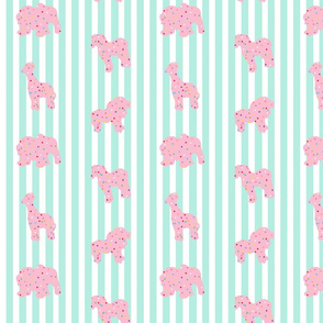 Animal Cookies Pink on Aqua Stripes