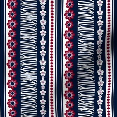 Hawaiian Floral Stripes in Navy, Orchid Pink, Burgundy