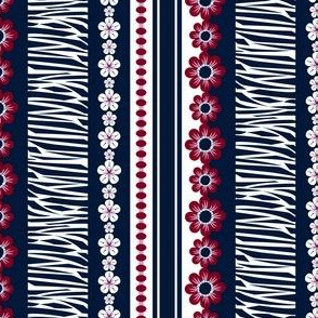 Hawaiian Floral Stripes in Navy, Orchid Pink, Burgundy