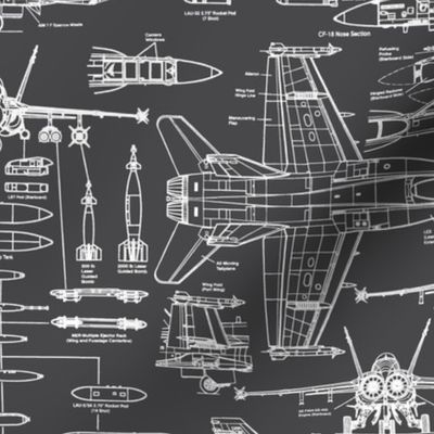 F-18 Blueprints on Charcoal // Large