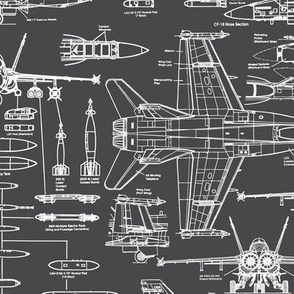 F-18 Blueprints on Charcoal // Large
