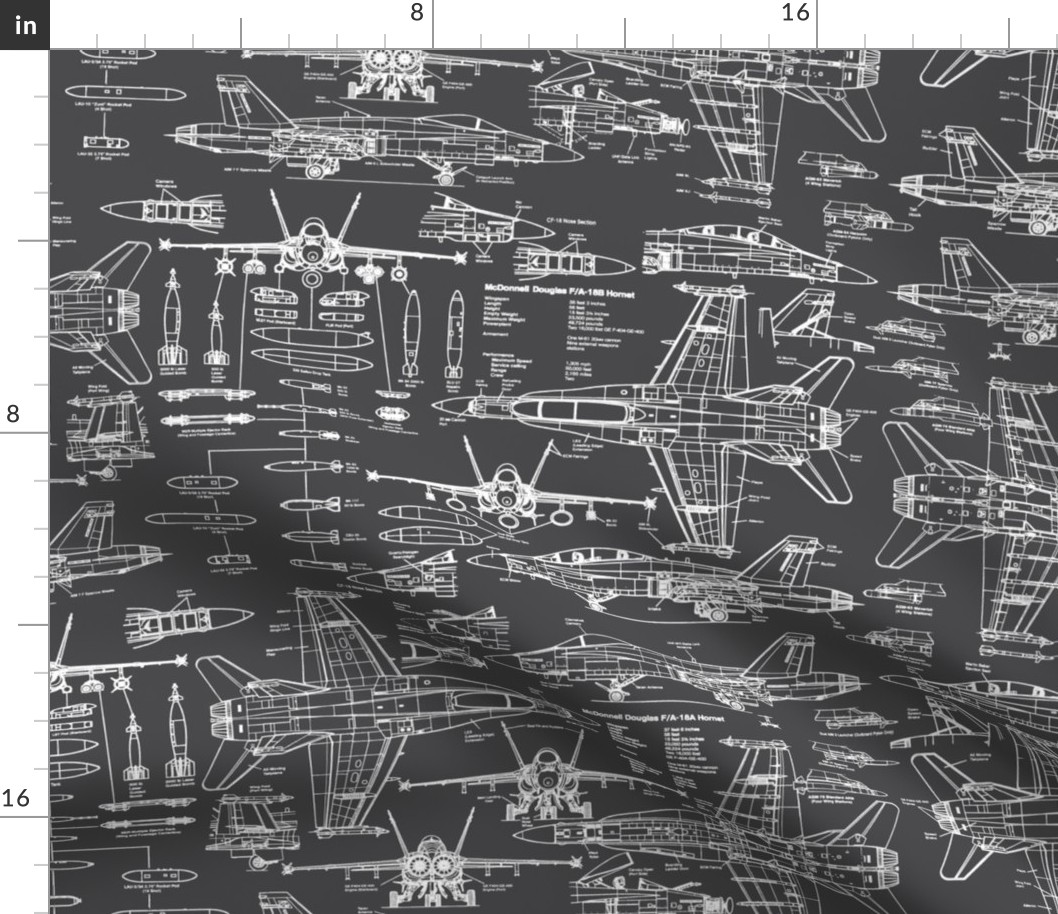 F-18 Blueprints on Charcoal // Large