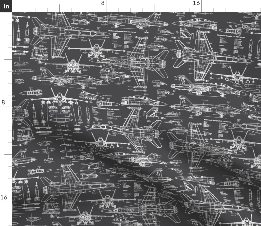 F-18 Blueprints on Charcoal // Small