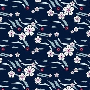 Hawaiian Floral Small Scale Blue and Pink