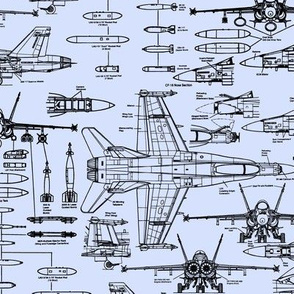 F-18 Blueprints on Light Blue // Small