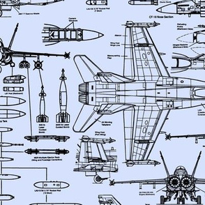 F-18 Blueprints on Light Blue // Large