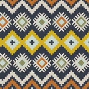 Kilim geometric - bold colors - black, mustard, rust - diamonds - stepped 