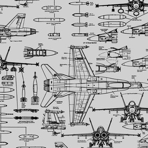 F-18 Blueprints on Grey // Small