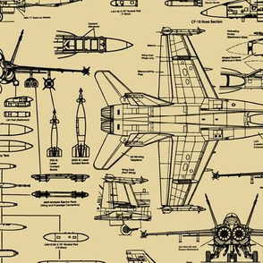 F-18 Blueprints on Tan // Large