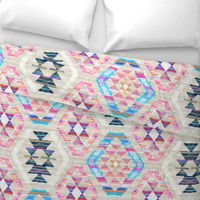 Large Scale Woven Textured Pastel Kilim - cool cream