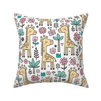 Giraffe Flowers,Butterfly & Trees on White Larger 6 inch