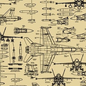F-18 Blueprints on Tan // Small