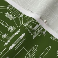 F-18 Blueprints on Army Green // Small