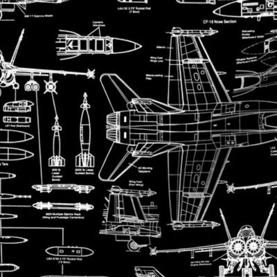 F-18 Blueprints on Black // Large