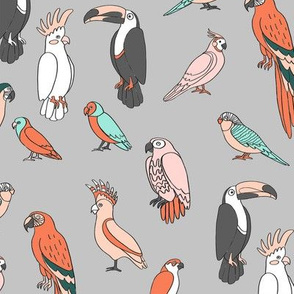 parrot // tropical rainforest bird fabric parrots grey