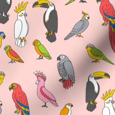 parrot // tropical rainforest bird fabric parrots blush