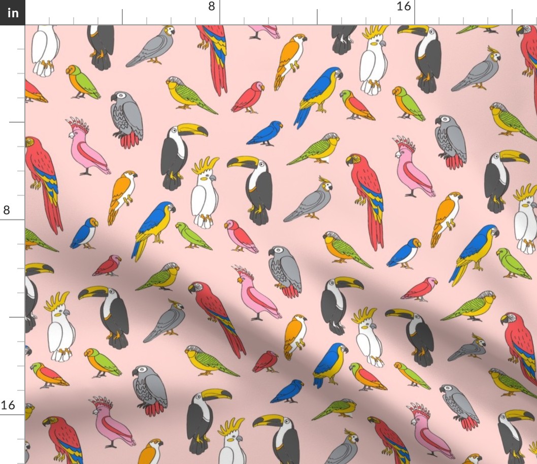 parrot // tropical rainforest bird fabric parrots blush