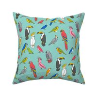 parrot // tropical rainforest bird fabric parrots turquoise