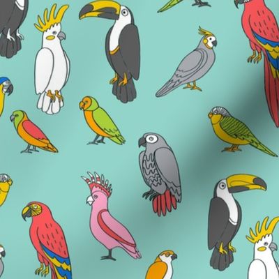 parrot // tropical rainforest bird fabric parrots turquoise