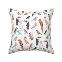 parrot // tropical rainforest bird fabric parrots white multi